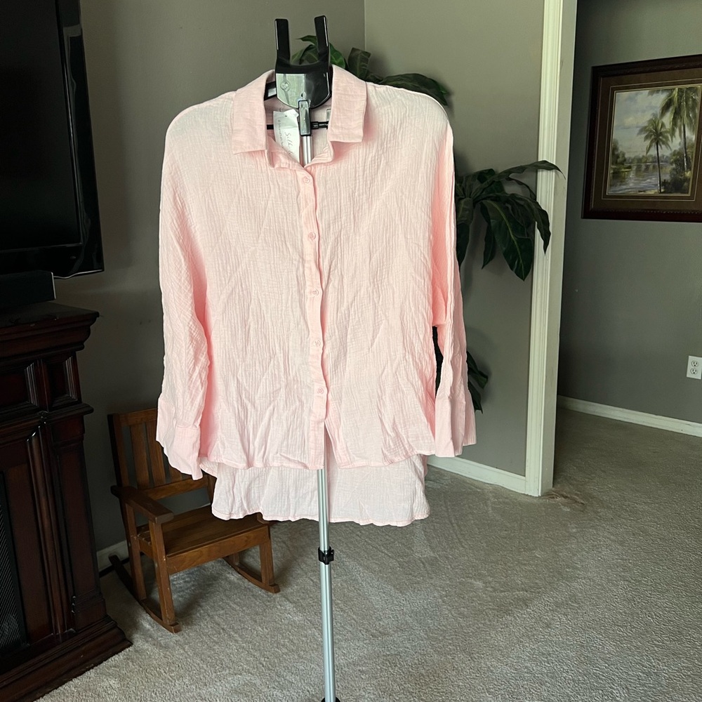 Silk and Salt Women's Pink Button-Up Top XL NWT